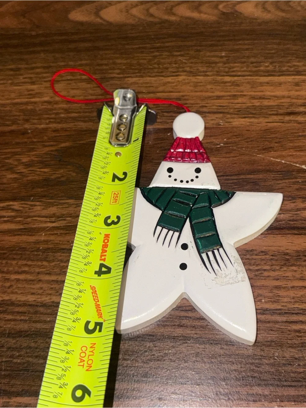 Vintage Snowman Star Christmas Ornament 5.5” Green Scarf Red Hat Holiday Decor